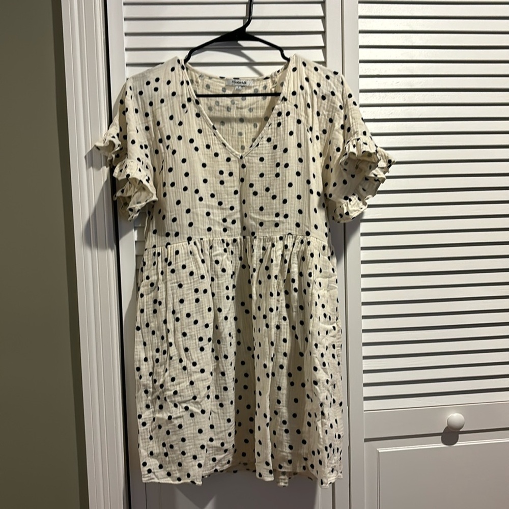 Madewell Cream and Black Polka Dot Midi Dress